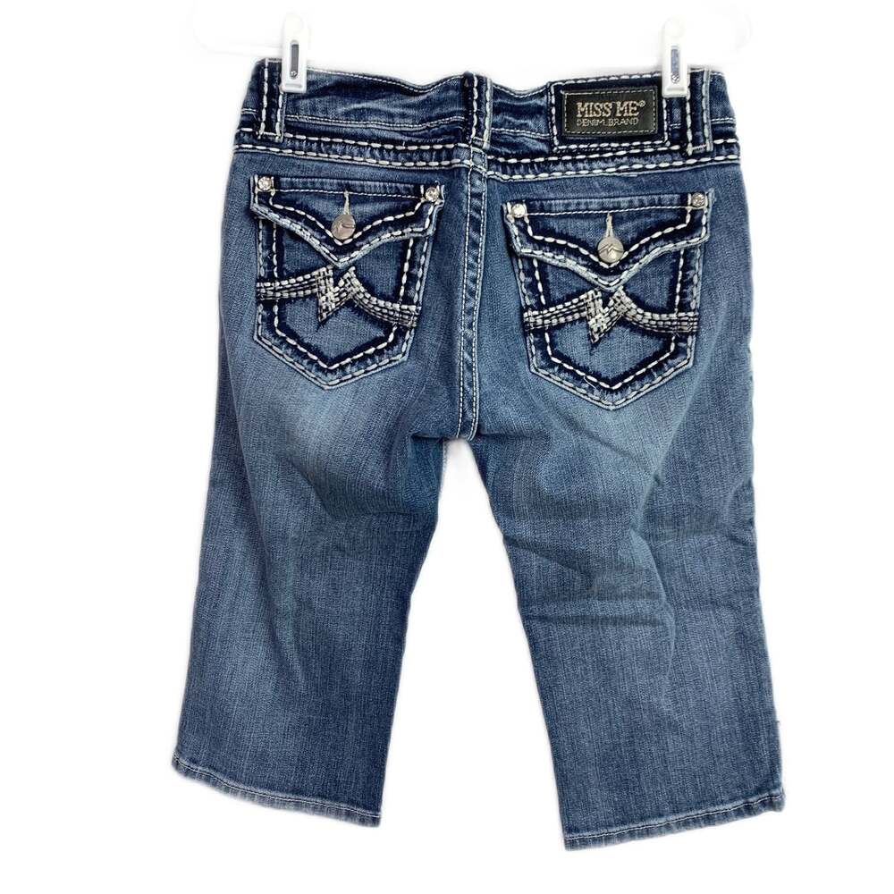 Y2K Miss Me Irene Bermuda Jeans Women's Size 28 Mid-Rise Distressed Embellished